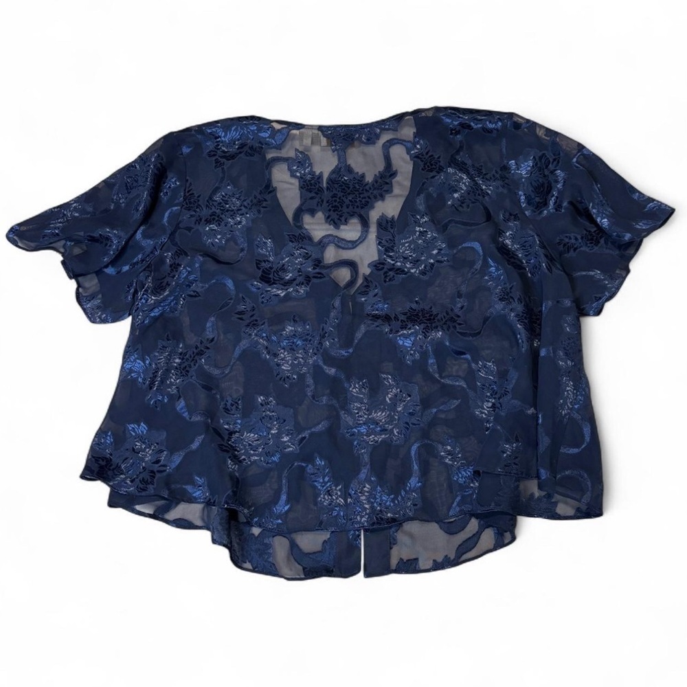 VTG Victoria’s Secret Sheer Burnout Floral Blouse Blue Mesh Button M Fairycore - Picture 4 of 5